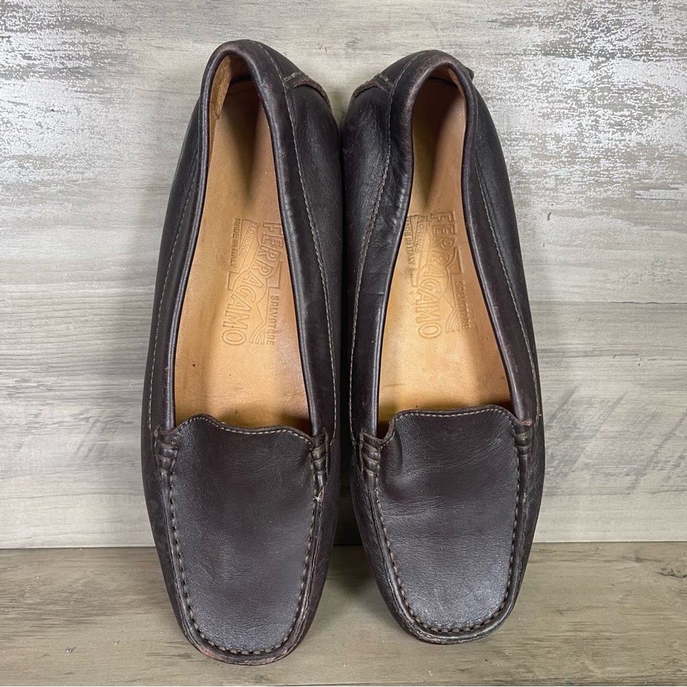 Salvatore Ferragamo Dark Brown Leather Women's Loafers
